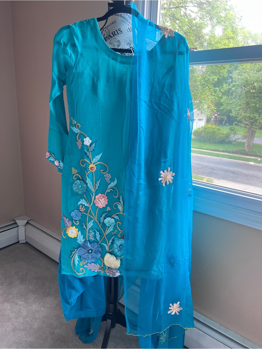 Embroidered Teal Floral Salwar Kameez Set